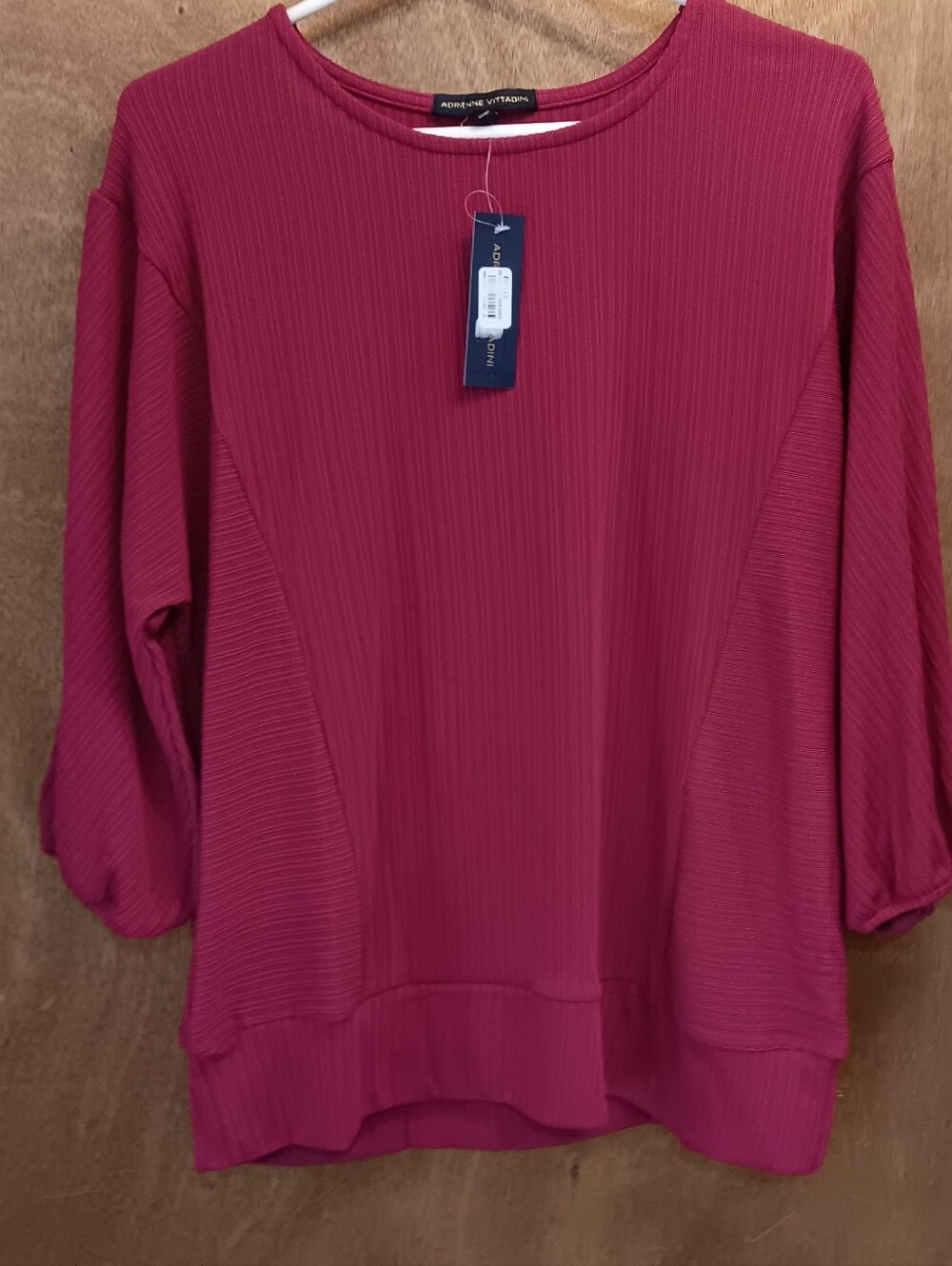 Adrienne Vittadini Ribbed Long Sleeve Top - Berry Pink